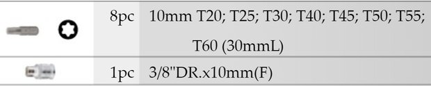 Set di punte Torx 9 parti