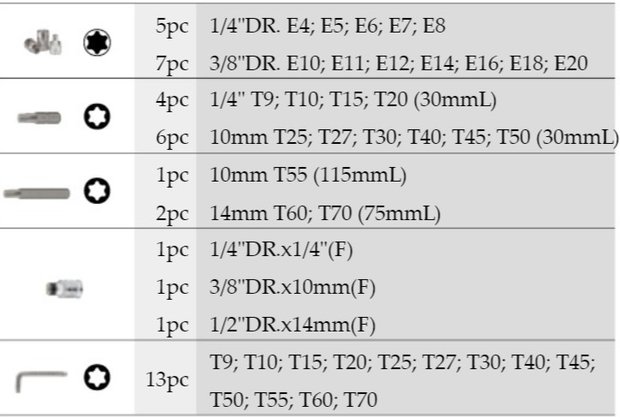 Set di punte Torx 41 parti