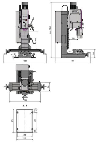 Fresa a forare 450x200x460 mm