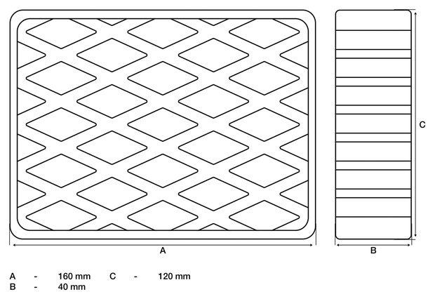 Tampone in gomma per piattaforme di sollevamento 160 x 120 x 40 mm