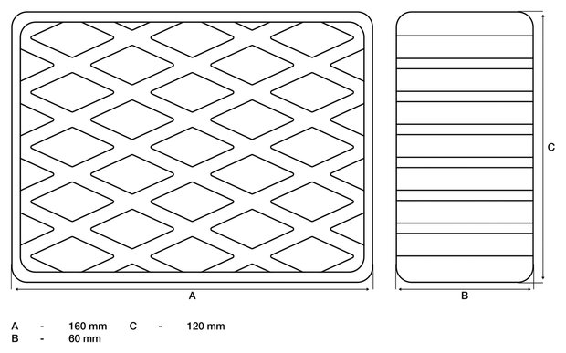 Tampone in gomma per piattaforme di sollevamento 160 x 120 x 60 mm