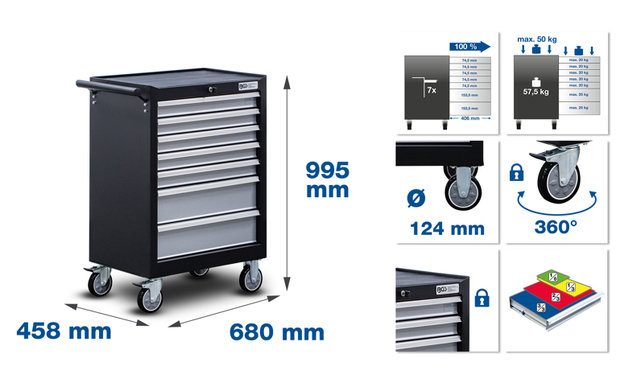 Carrello portautensili 7 cassetti con 129 utensili