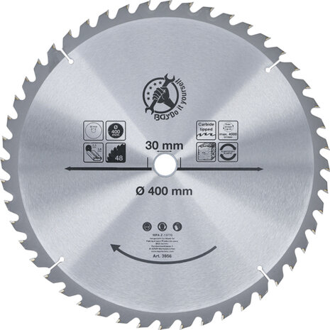 Lama per sega circolare con punte in metallo duro Ø 400 x 30 x 3,4 mm 48 denti