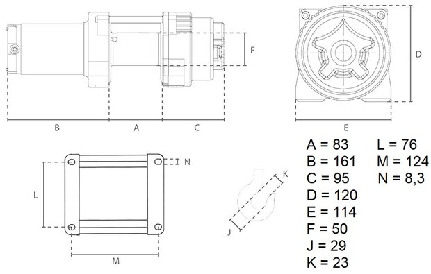 Argano di traino CC 12 Volt 1,36 tonnellate