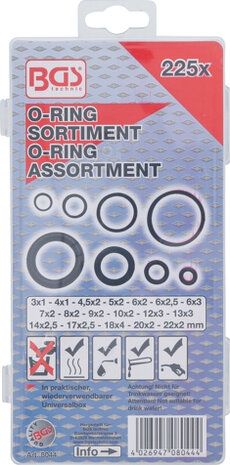 Assortimento di O-ring, 225 pezzi, 3-22 mm Ã