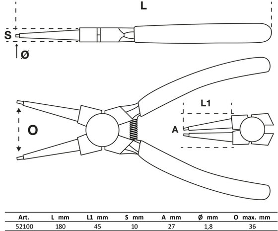 Serie di pinze per anelli seeger 175 mm 4 pz