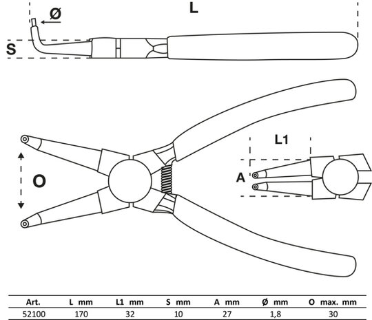 Serie di pinze per anelli seeger 175 mm 4 pz