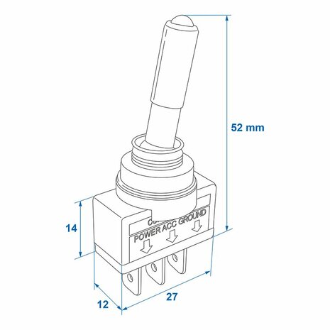 Interruttore a levetta LED rosso 12V-max. 20A