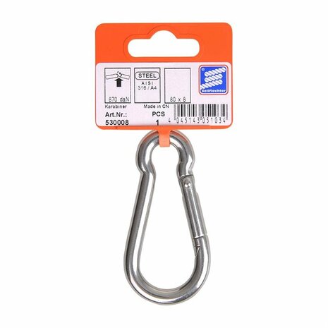 Moschettone 80x8mm  acciaio inox A4 AISI 316  870 daN