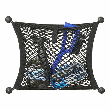 Rete portaoggetti elastica doppia 40x34cm con fissaggio autoadesivo e a vite