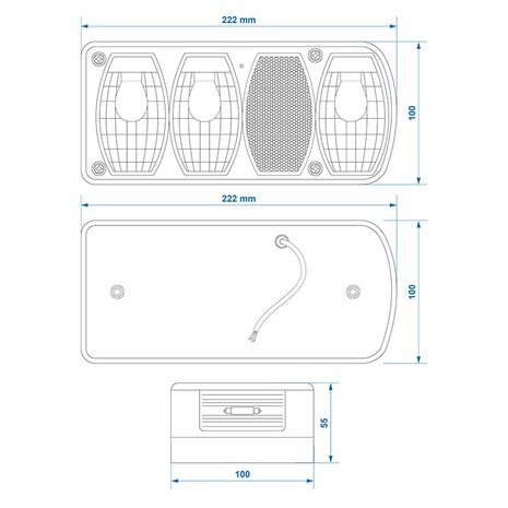 Fanale posteriore 6 funzioni 222x100mm destro