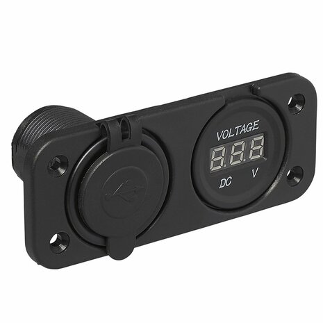 Kit da incasso: voltmetro 6-30V + porta USB doppia tipo A 2x2100mA