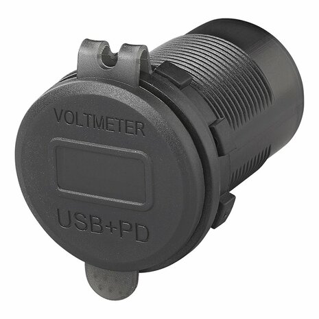 Scatola USB da incasso  tripla  con 2x tipo A e 1x tipo C + voltmetro