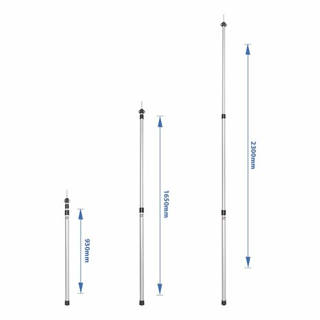 Palo per tenda telescopico 3 pezzi 93-230cm - set da 2 pezzi