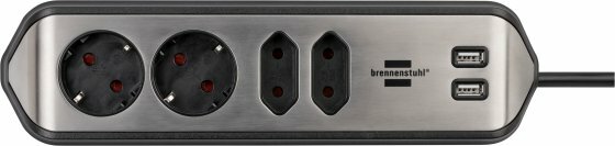 Presa angolare con funzione di ricarica usb a 4 vie 2x schuko e 2x euro argento nero