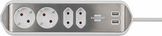 Presa angolare con funzione di ricarica usb a 4 vie 2x prese di protezionee 2x euro argento bianco