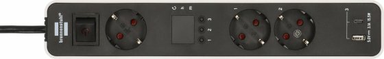 Presa multipla con 3 prese con timer per il conto alla rovescia,1x usb a, 1x usb c, bianco nero, 1,5 m h05vv-f 3g1,5