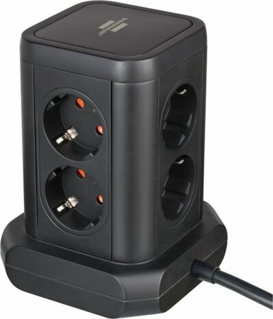 Torre di connessione a 8 vie con 2x usb a, 1x usb c power delivery nero 2m h05vv-f3g1.5
