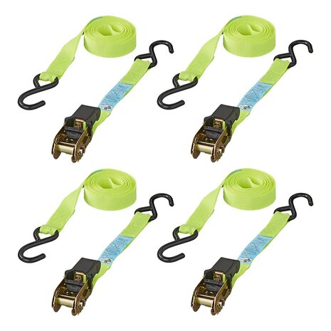 Cinghia di ancoraggio con cricchetto + 2 ganci 5 m set di 4 pezzi
