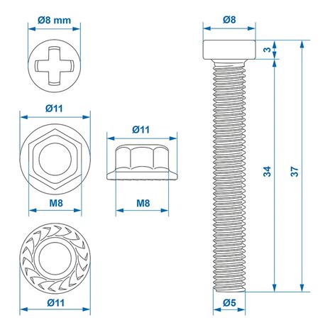 Set di viti M8 6 pezzi per presa multipla x5 pezzi