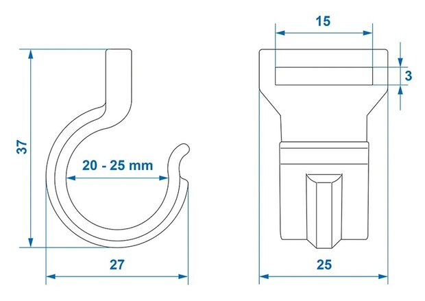 Clip per tenda per palo tenda 20-25mm con fessura nera x10 pezzi