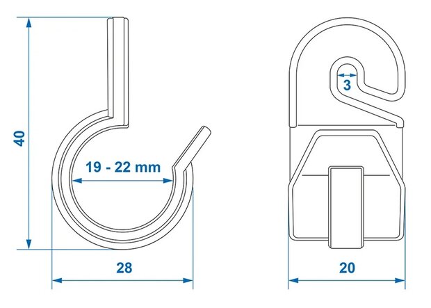 Clip per tenda per palo tenda 19-22mm con gancio x10 pezzi