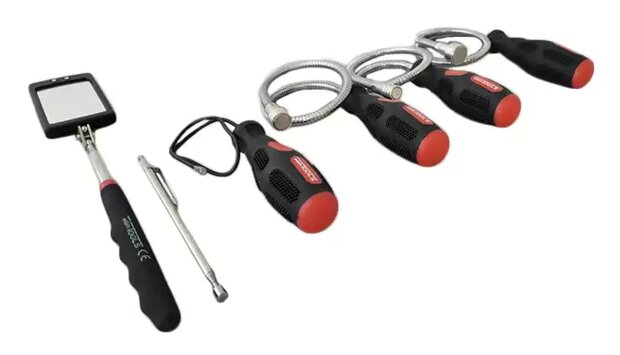 Set di supporti magnetici flessibili e telescopici con specchio d’ispezione – 6 pezzi