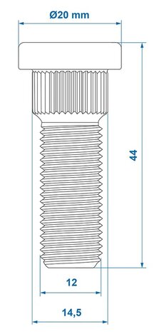 Bullone ruota M12x1,5 zigrinato 14,5 mm x10 pezzi