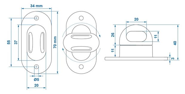 Chiusura girevole in plastica per occhiello ovale x4 pezzi