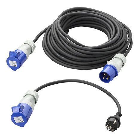 Set CEE con prolunga da 20 m 3x1,5 mm e cavo adattatore da 40 cm da spina Schuko a CEE in borsa di trasporto