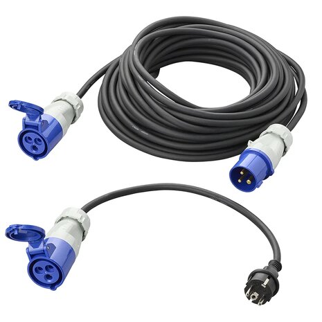 Set CEE con prolunga da 20 m 3x1,5 mm e cavo adattatore da 40 cm da spina Schuko a CEE in borsa di trasporto