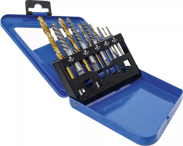 Serie di estrattori e punte con taglio sinistro HSS nitruro di titanio 2 - 7,5 mm 10 pz