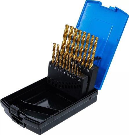 Serie di punte elicoidali HSS-G nitruro di titanio 1 - 10 mm 19 pz