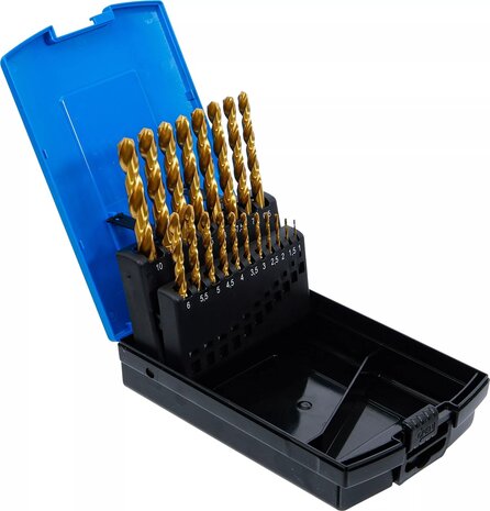 Serie di punte elicoidali HSS-G nitruro di titanio 1 - 10 mm 19 pz