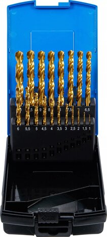 Serie di punte elicoidali HSS-G nitruro di titanio 1 - 10 mm 19 pz