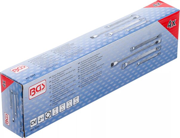 Set di chiavi ad anello con teste a profilo E piatto E6xE8 - E20xE24 a 4 pezzi