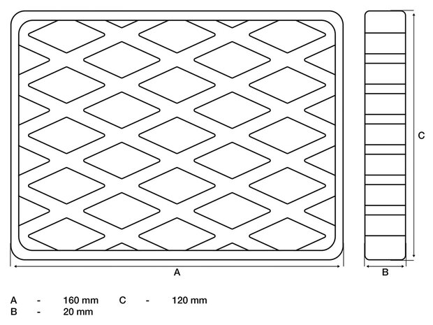 Pad in gomma per ponti sollevatori 160 x 120 x 20 mm