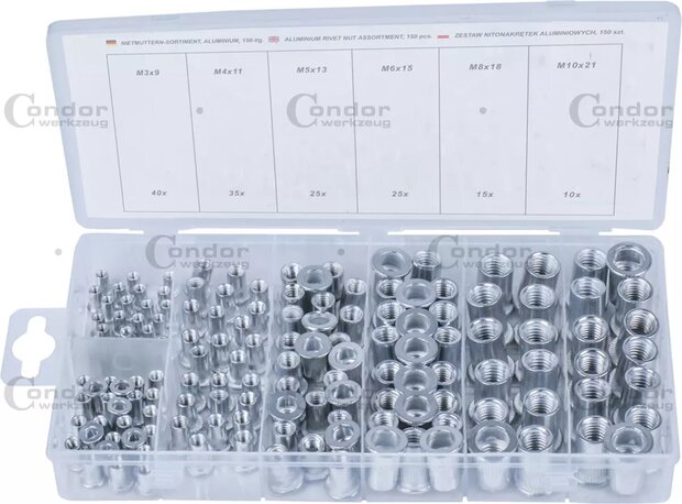 Assortimento di inserti filettati in alluminio 150 pezzi