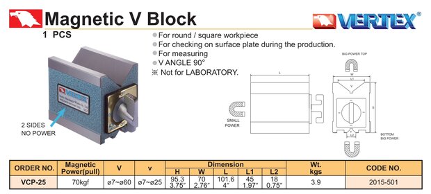 Blocco magnetico a V 7 mm &ndash; 60 mm
