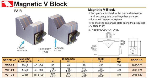 Blocco a V magnetico 8 mm - 34 mm