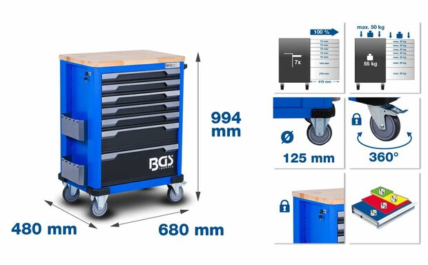Carrello portautensili 7 cassetti con 286 utensili