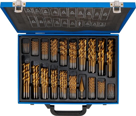 Serie di punte elicoidali e frese a gradini HSS nitruro di titanio 1 - 10 mm 231 pz