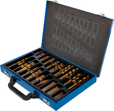 Serie di punte elicoidali e frese a gradini HSS nitruro di titanio 1 - 10 mm 231 pz