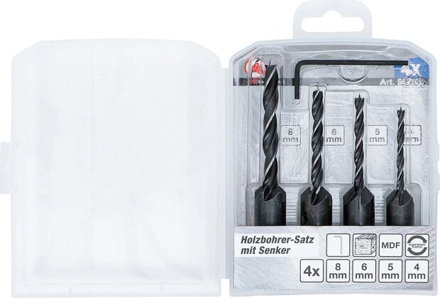 Set di punte per legno con svasatore 4 pz
