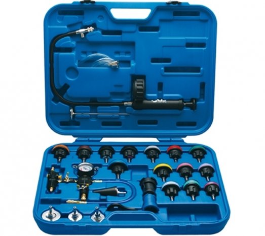 Set per test pressione sistemi di raffreddamento incl. strumenti di riempimento 28 pz