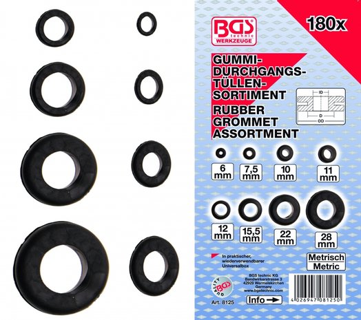 Assortimento di occhielli in gomma metrica 180-parte