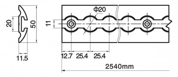 Binario in alluminio bombardato l.3000mm