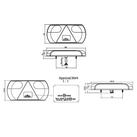 Fanale posteriore 6 funzioni 296x142mm 32LED 32LED destra