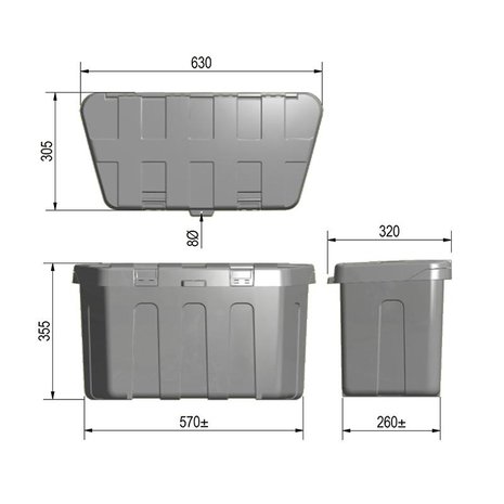 Cassetta di stivaggio timone in plastica 320 x 630 x 630 x H355mm