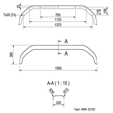 Parafango in plastica tandem asse 13 14 pollici (22155)